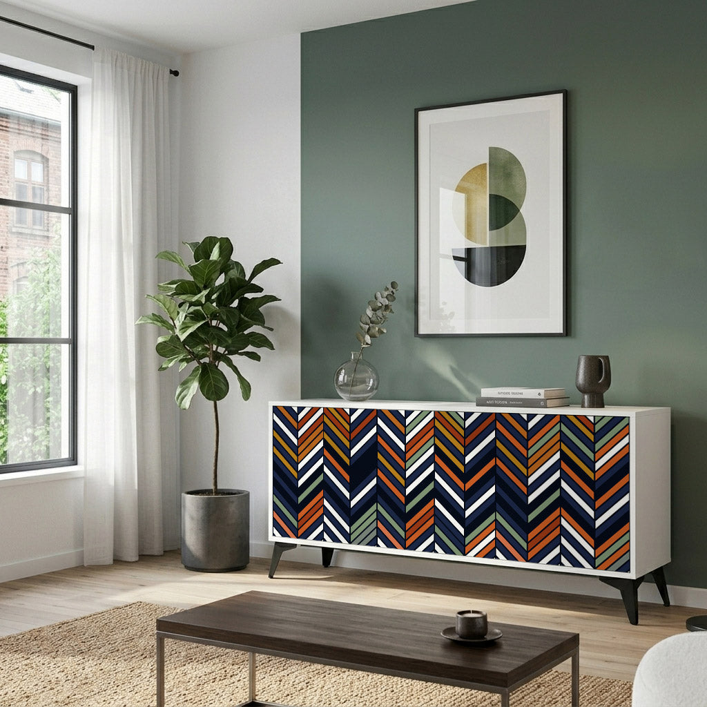 VIBRANT PATCHWORK Madia a 3 Ante in Finitura Bianca