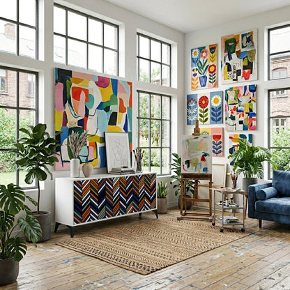 VIBRANT PATCHWORK Madia a 3 Ante in Finitura Bianca