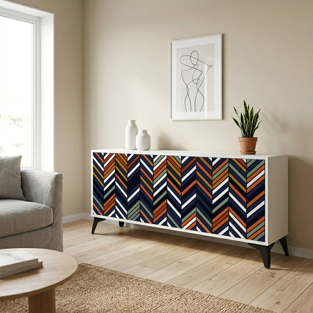VIBRANT PATCHWORK Madia a 3 Ante in Finitura Bianca