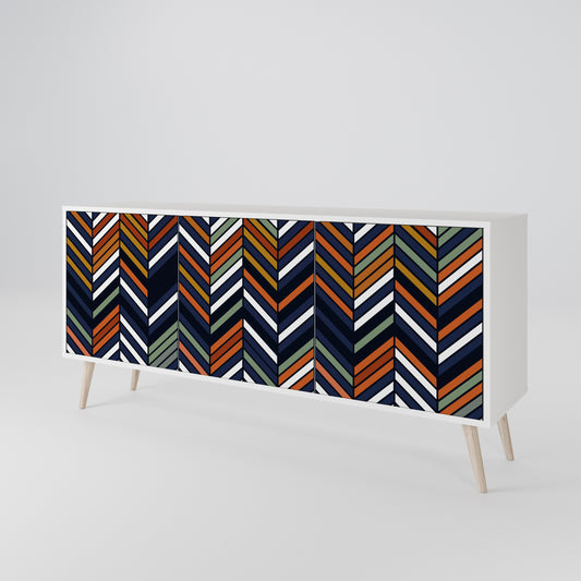 VIBRANT PATCHWORK 3-Door Sideboard in White Finish