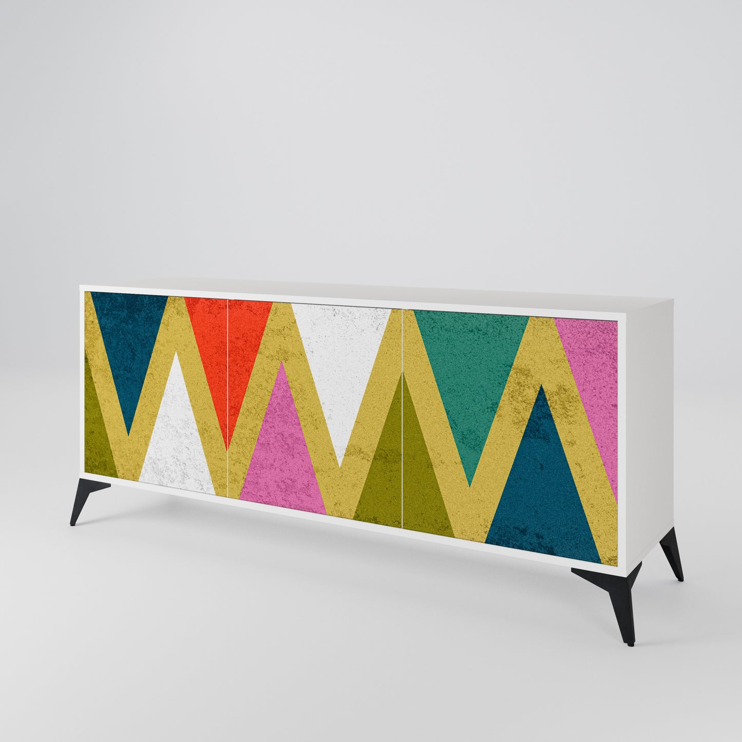 COLORFUL TRIANGLES Madia a 3 Ante in Finitura Bianca
