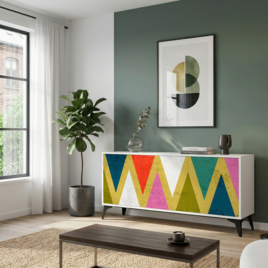 COLORFUL TRIANGLES Madia a 3 Ante in Finitura Bianca