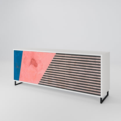 GLAMOROUS STRIPE Madia a 3 Ante in Finitura Bianca
