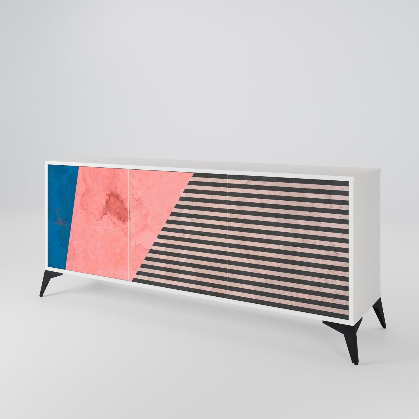 GLAMOROUS STRIPE Madia a 3 Ante in Finitura Bianca