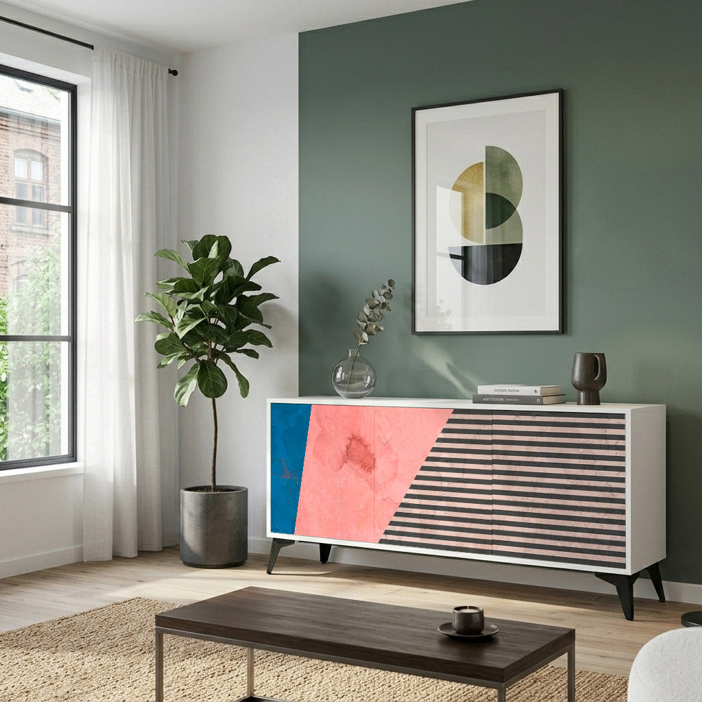 GLAMOROUS STRIPE Madia a 3 Ante in Finitura Bianca