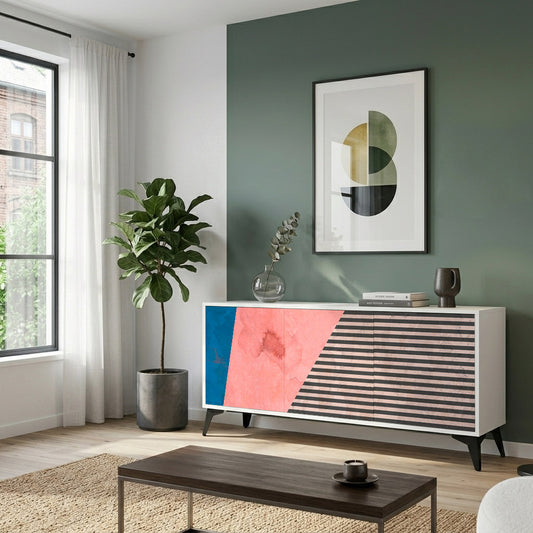 GLAMOROUS STRIPE 3-Door Sideboard in White Finish