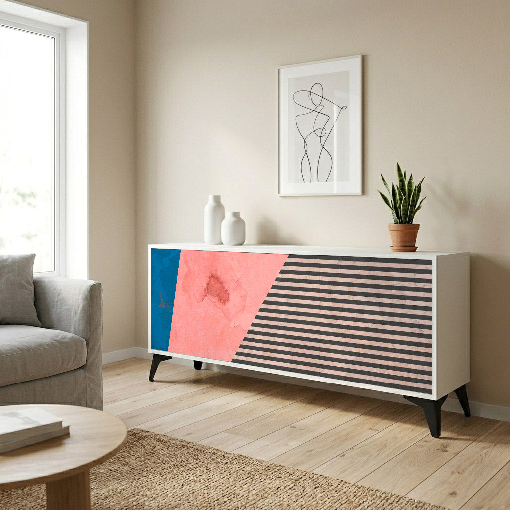GLAMOROUS STRIPE Madia a 3 Ante in Finitura Bianca