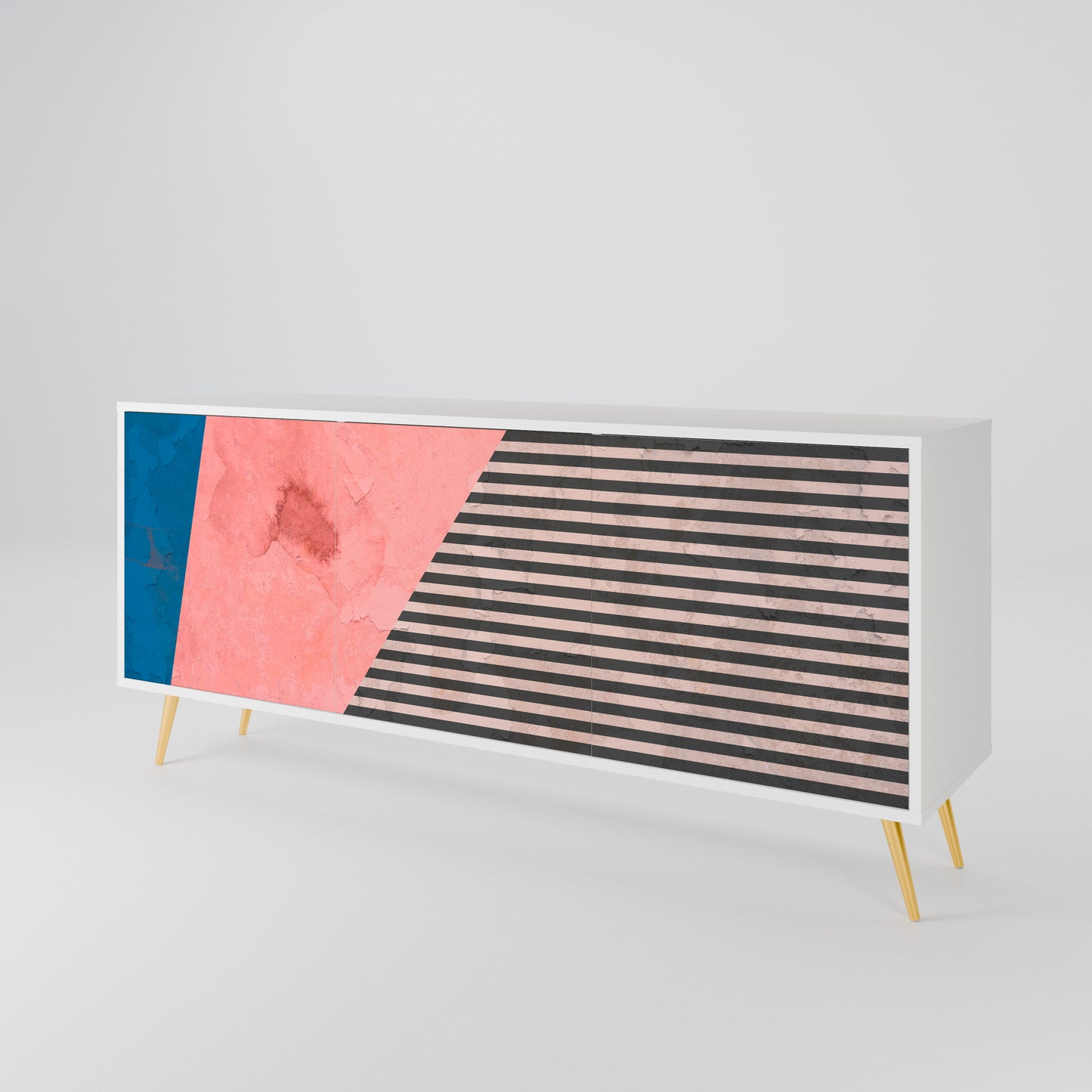 GLAMOROUS STRIPE Madia a 3 Ante in Finitura Bianca