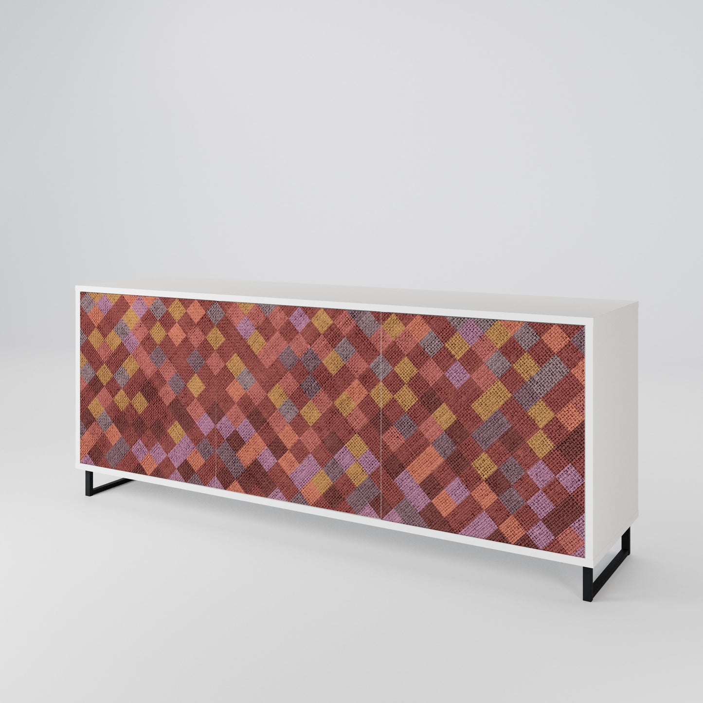 PAINTED SQUARES Madia a 3 Ante in Finitura Bianca