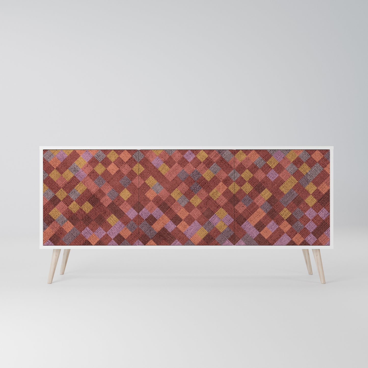 PAINTED SQUARES Madia a 3 Ante in Finitura Bianca