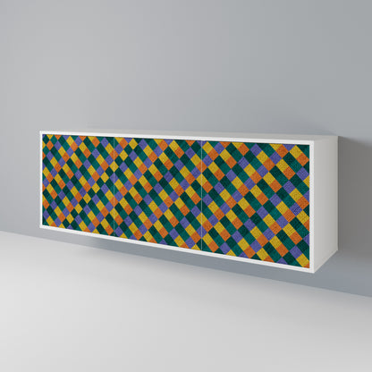 PAINTED SQUARES MIX Madia a 3 Ante in Finitura Bianca