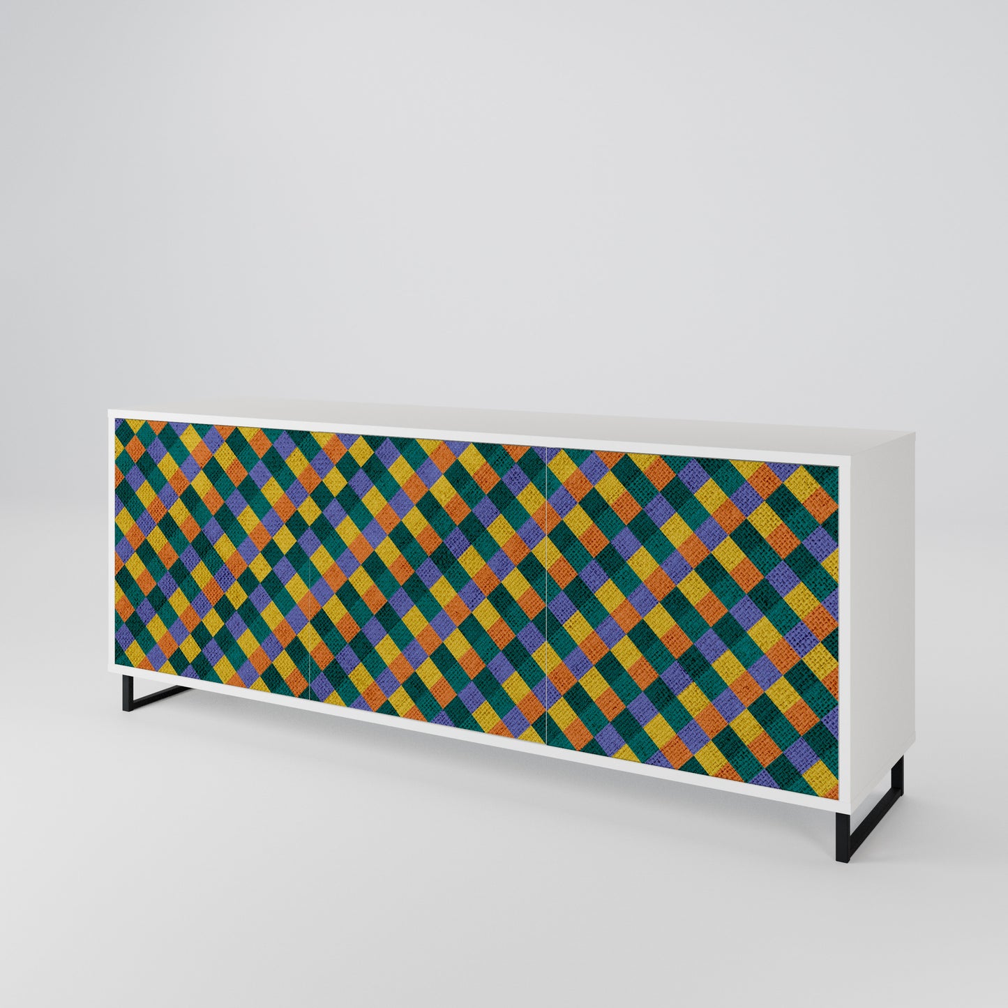 PAINTED SQUARES MIX Madia a 3 Ante in Finitura Bianca