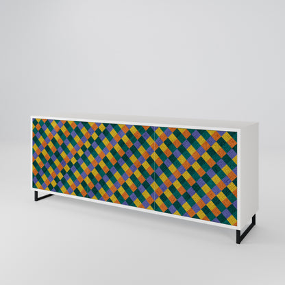 PAINTED SQUARES MIX Madia a 3 Ante in Finitura Bianca