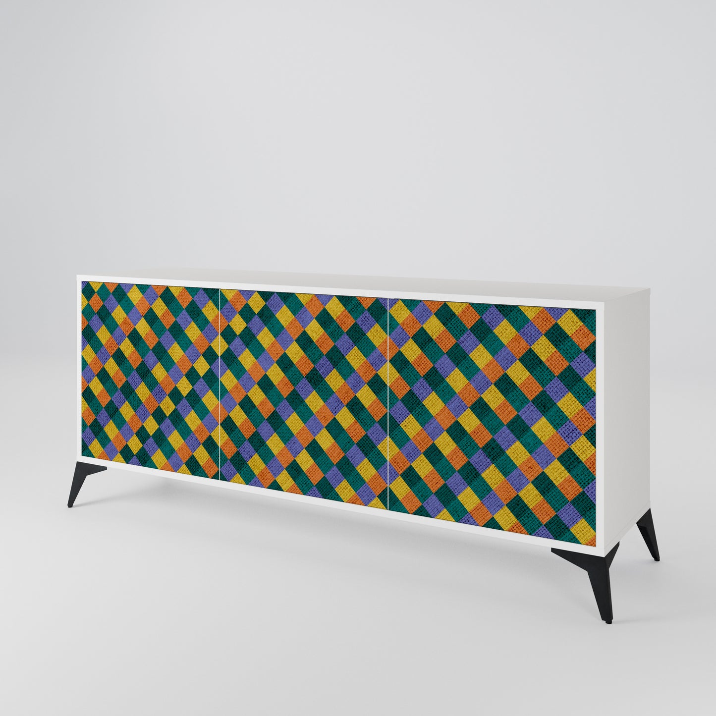 PAINTED SQUARES MIX Madia a 3 Ante in Finitura Bianca