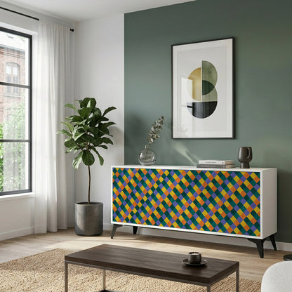 PAINTED SQUARES MIX Madia a 3 Ante in Finitura Bianca