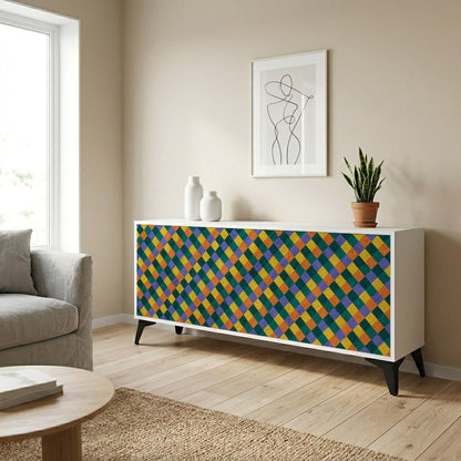 PAINTED SQUARES MIX Madia a 3 Ante in Finitura Bianca