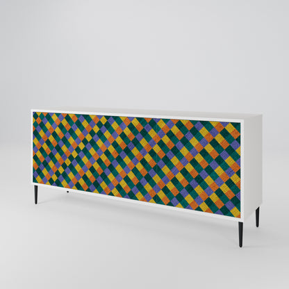 PAINTED SQUARES MIX Madia a 3 Ante in Finitura Bianca