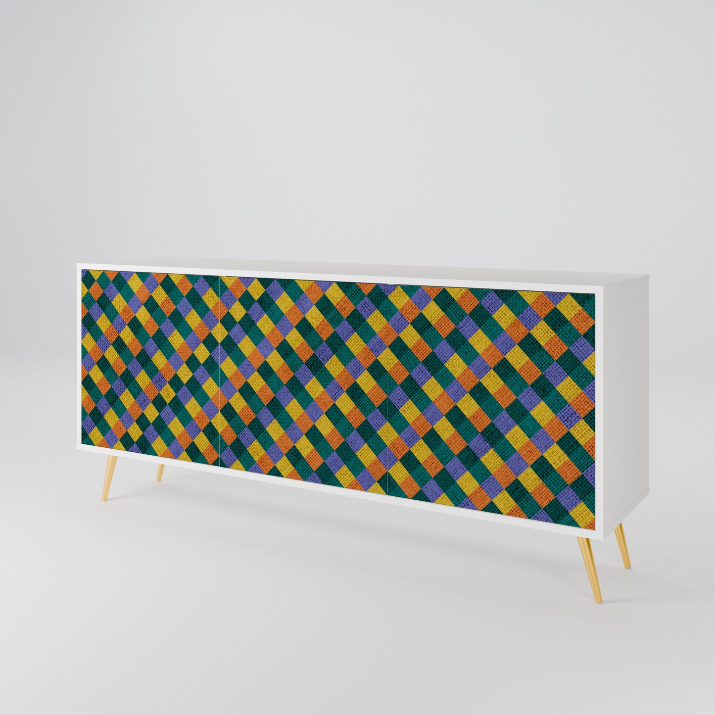 PAINTED SQUARES MIX Madia a 3 Ante in Finitura Bianca