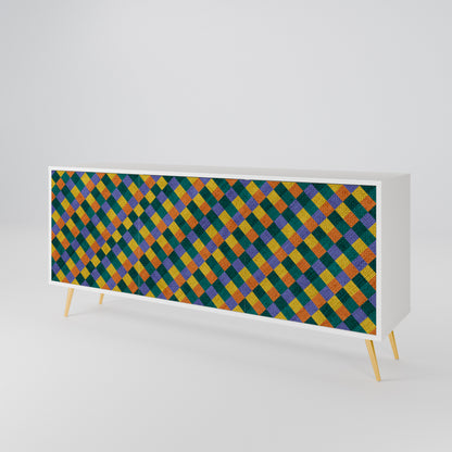 PAINTED SQUARES MIX Madia a 3 Ante in Finitura Bianca