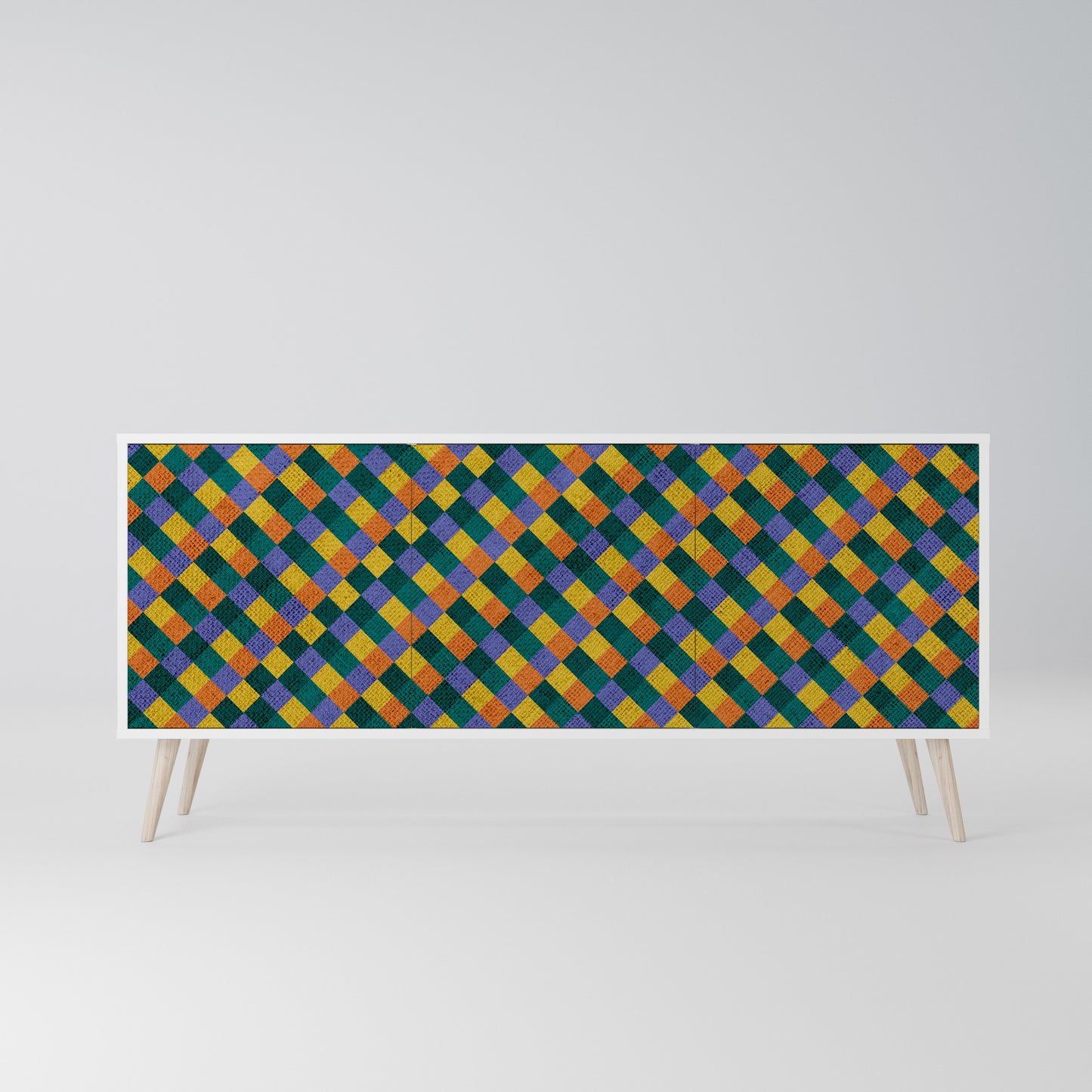 PAINTED SQUARES MIX Madia a 3 Ante in Finitura Bianca