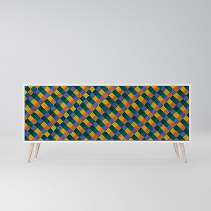 PAINTED SQUARES MIX Madia a 3 Ante in Finitura Bianca