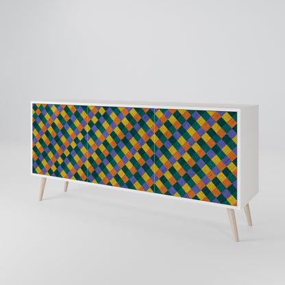 PAINTED SQUARES MIX Madia a 3 Ante in Finitura Bianca