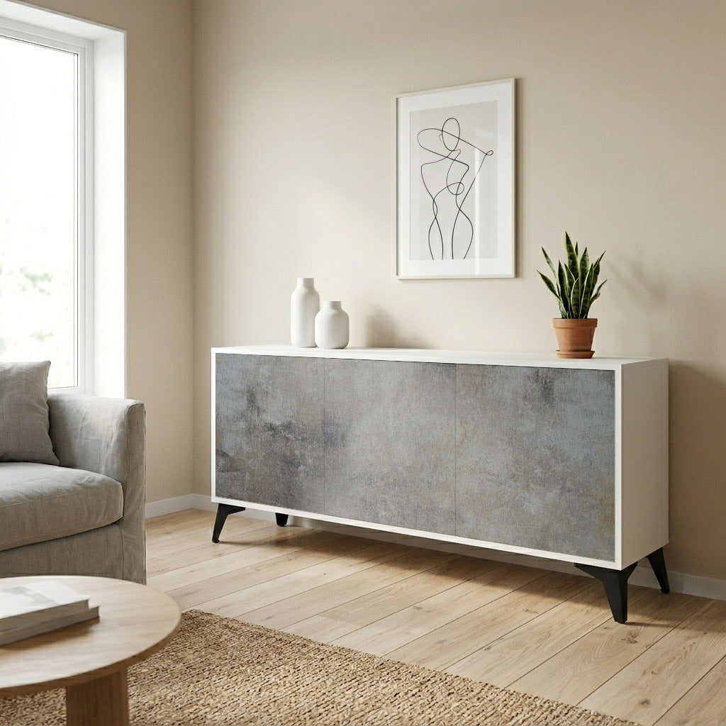 CONCRETE WALL Madia a 3 Ante in Finitura Bianca