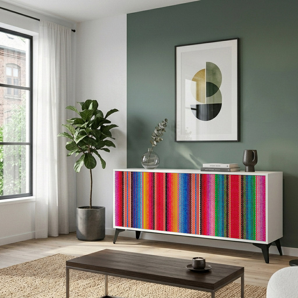 ETHNIC MEXICAN 3-Door Sideboard in White Finish