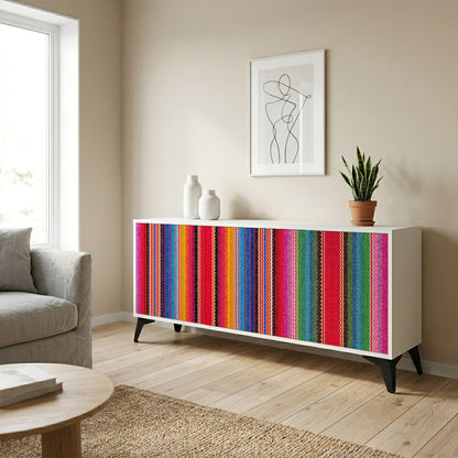 ETHNIC MEXICAN 3-Door Sideboard in White Finish