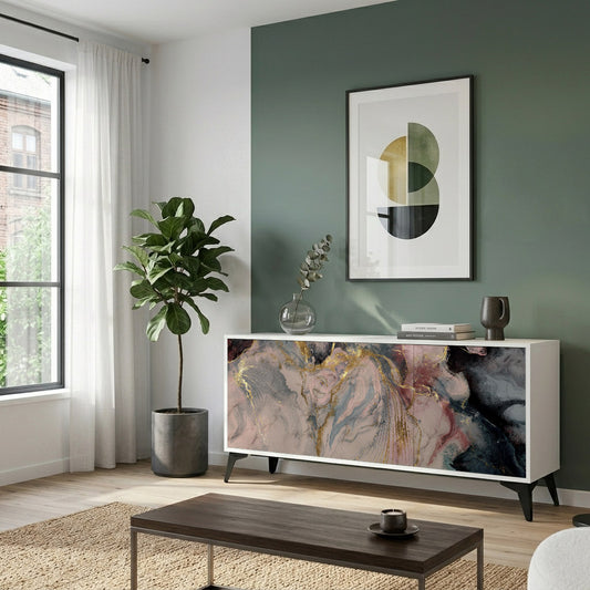 GILDED SWIRLS 3-Door Sideboard in White Finish