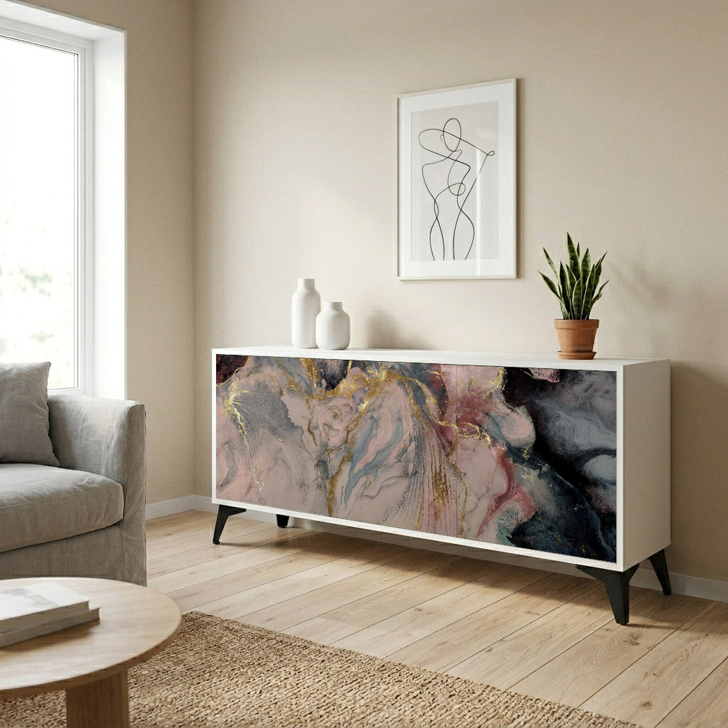 GILDED SWIRLS Madia a 3 Ante in Finitura Bianca