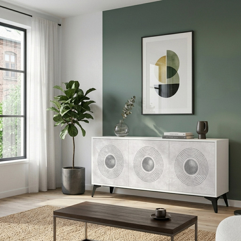 SOLID CIRCLES Madia a 3 Ante in Finitura Bianca