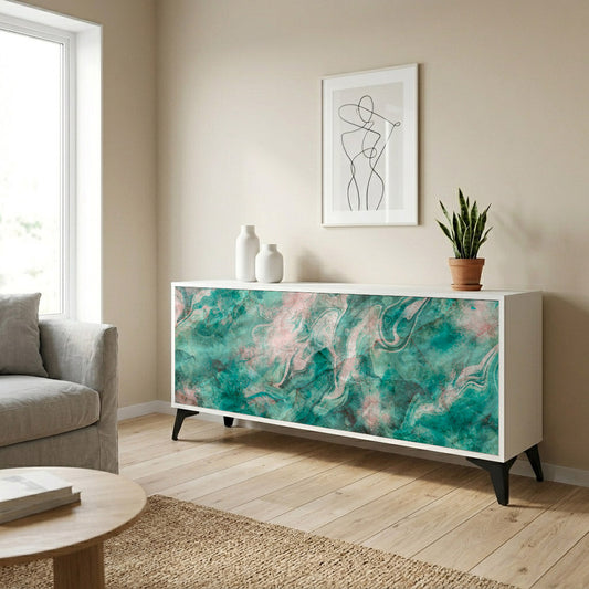 ABSTRACT ALCHEMY 3-Door Sideboard in White Finish