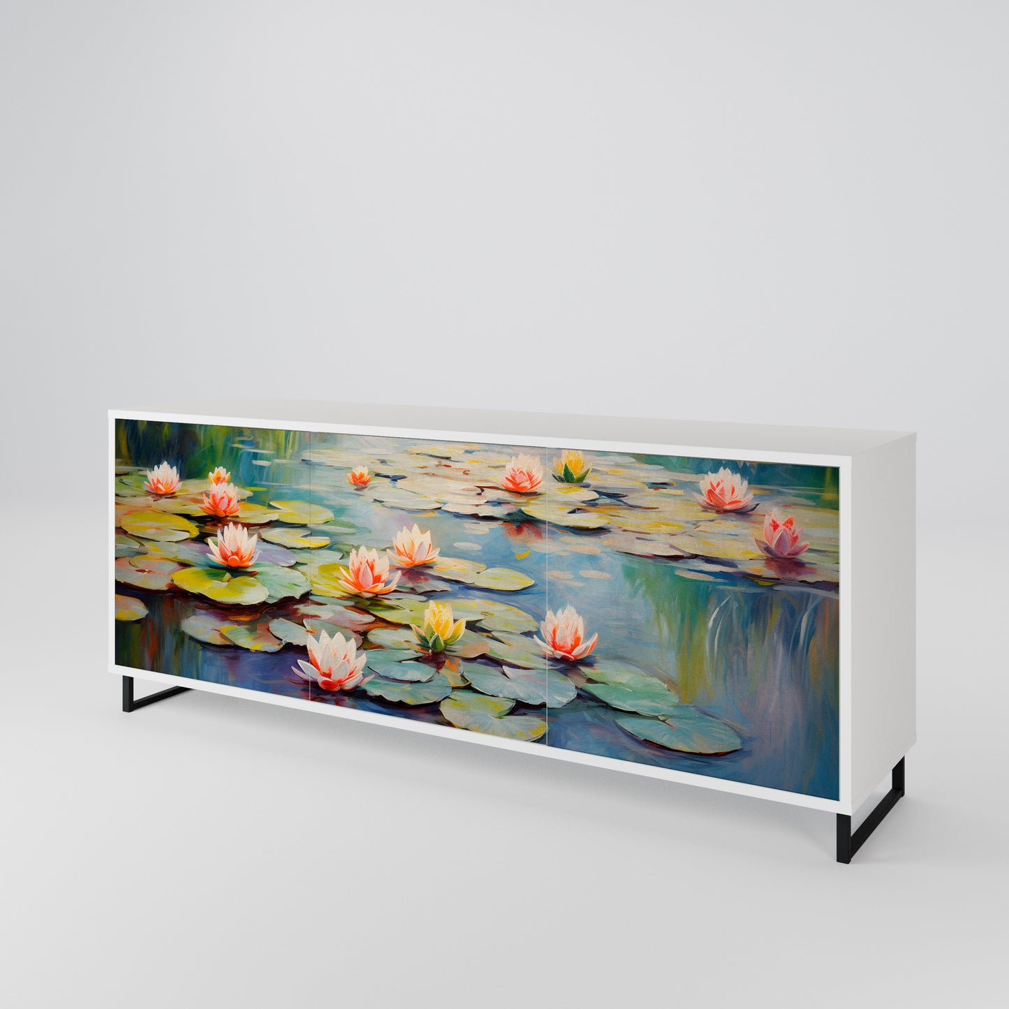 BLOOMING WATERS 3-Door Sideboard in White Finish