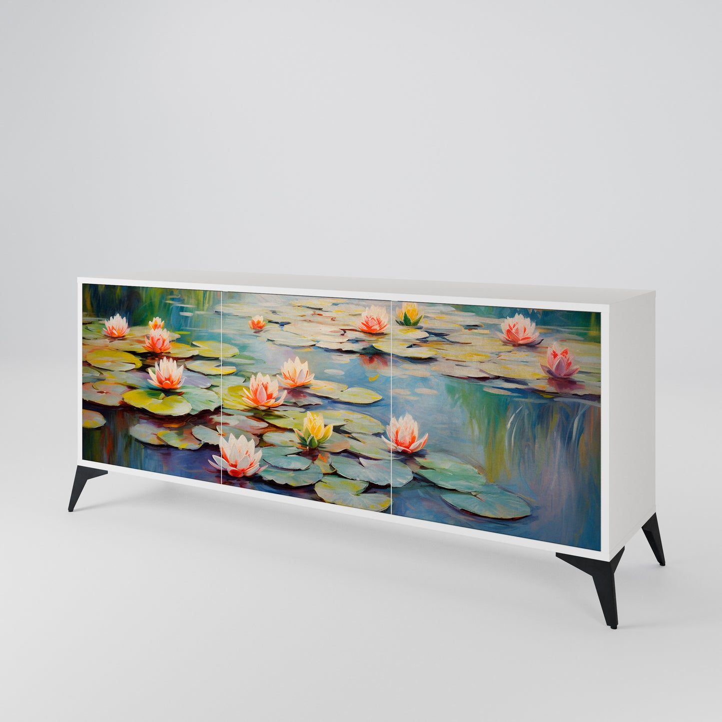 BLOOMING WATERS 3-Door Sideboard in White Finish