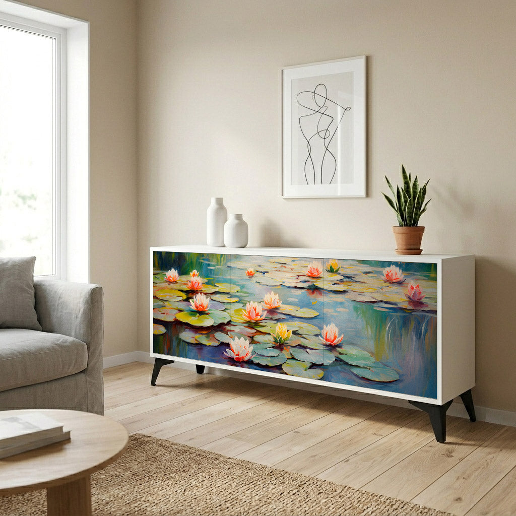 BLOOMING WATERS 3-Door Sideboard in White Finish