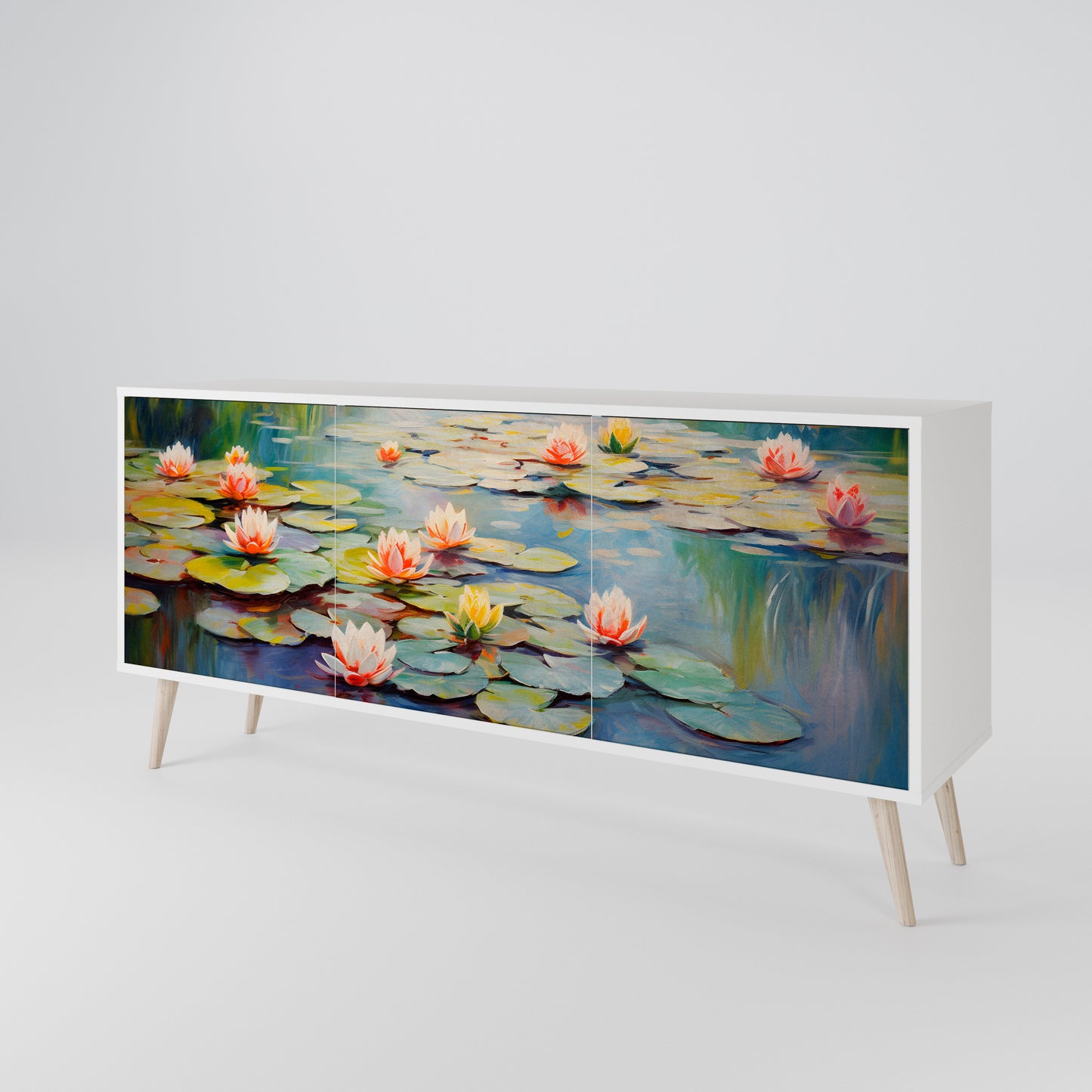 BLOOMING WATERS 3-Door Sideboard in White Finish