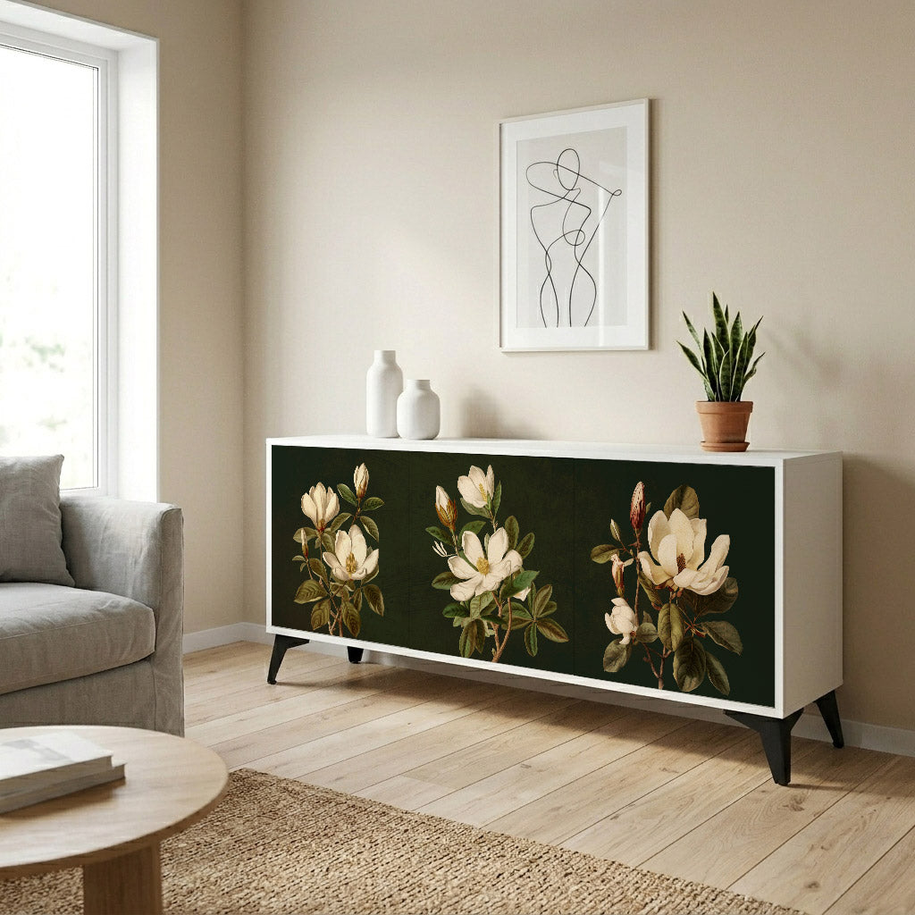 FLORAL NOIR Madia a 3 Ante in Finitura Bianca