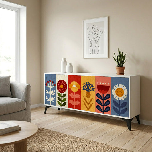 SCANDIC FLOWERET 3-Door Sideboard in White Finish
