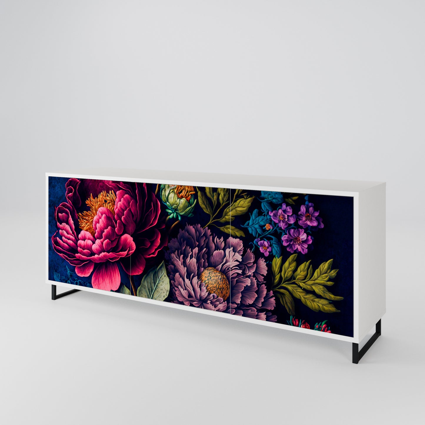 BLOOMING ELEGANCE 3-Door Sideboard in White Finish