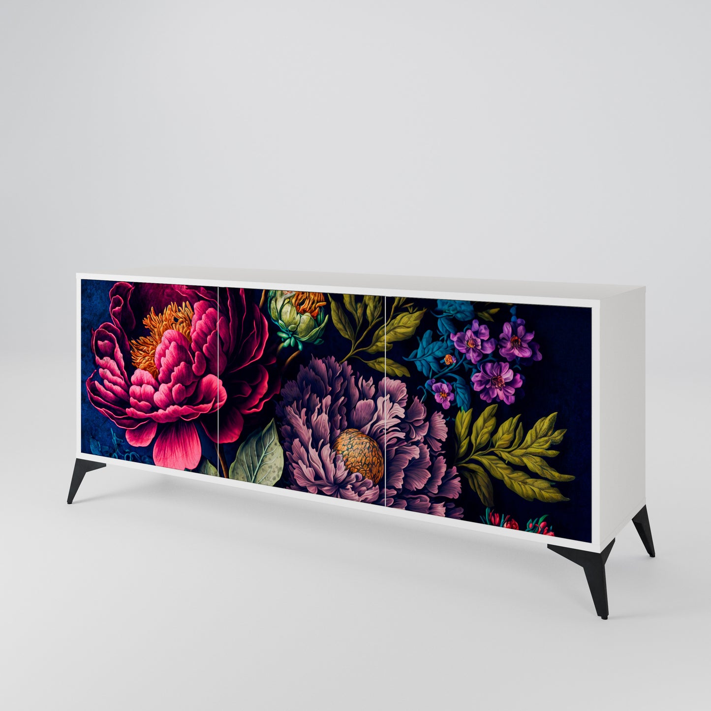 BLOOMING ELEGANCE 3-Door Sideboard in White Finish