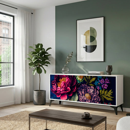 BLOOMING ELEGANCE Madia a 3 Ante in Finitura Bianca