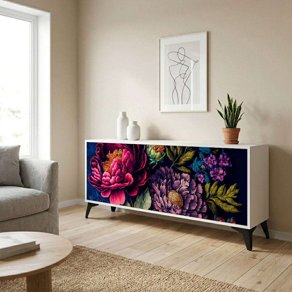 BLOOMING ELEGANCE 3-Door Sideboard in White Finish
