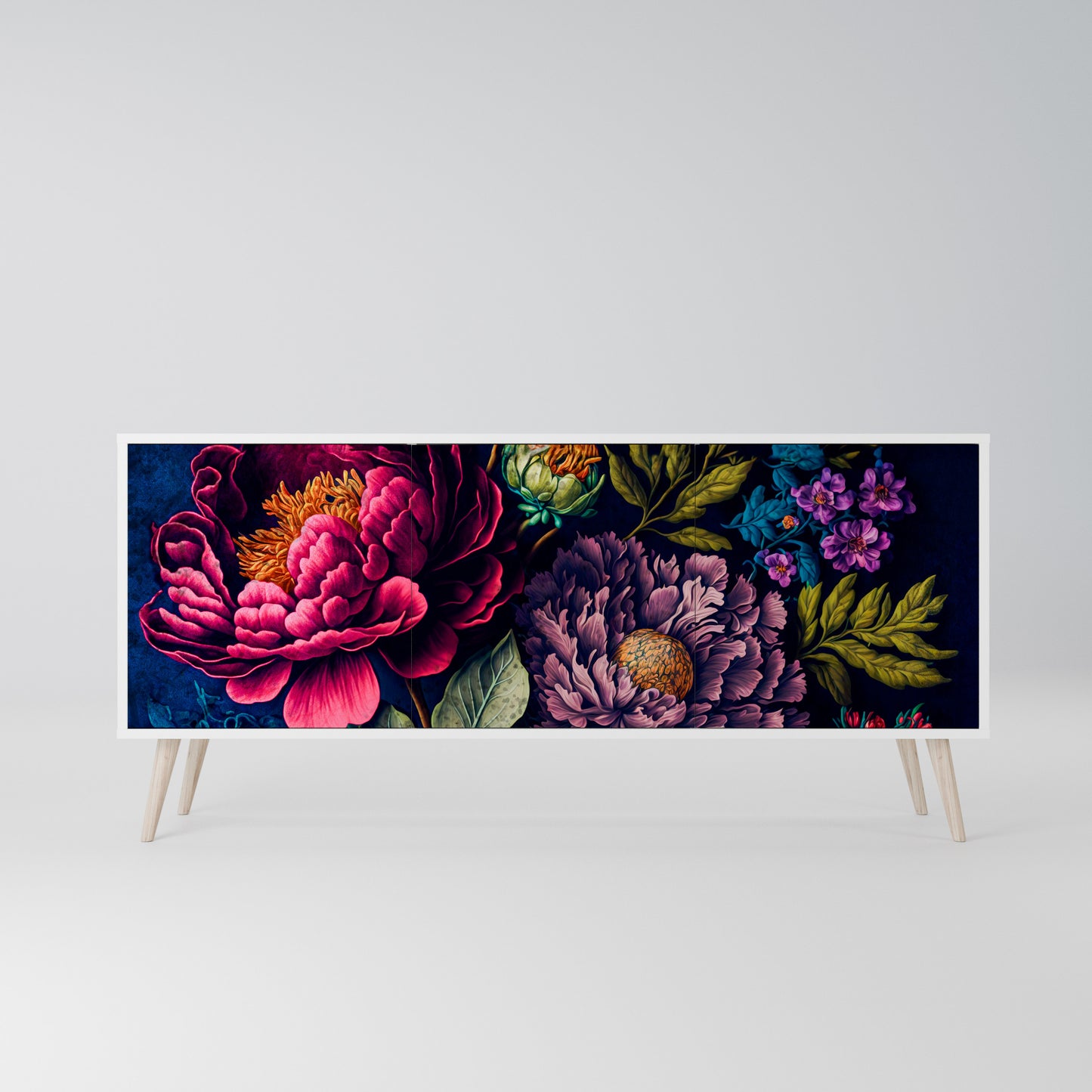 BLOOMING ELEGANCE 3-Door Sideboard in White Finish