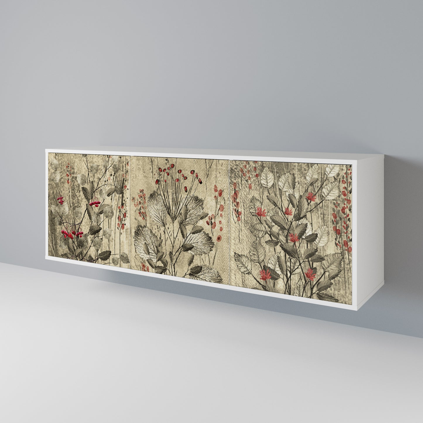 HERBAL GRACE 3-Door Sideboard in White Finish