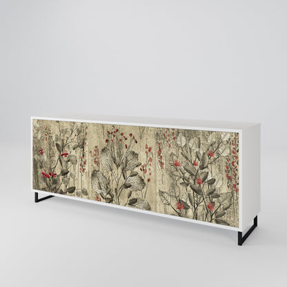 HERBAL GRACE 3-Door Sideboard in White Finish