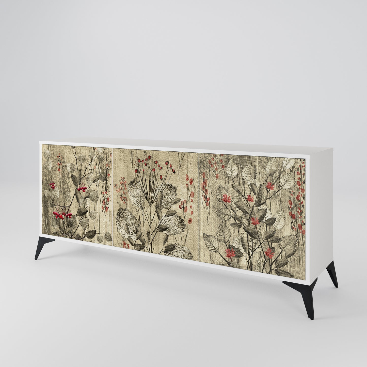 HERBAL GRACE 3-Door Sideboard in White Finish