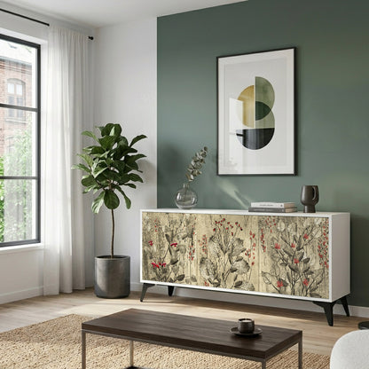 HERBAL GRACE 3-Door Sideboard in White Finish