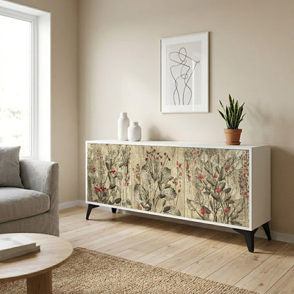 HERBAL GRACE 3-Door Sideboard in White Finish