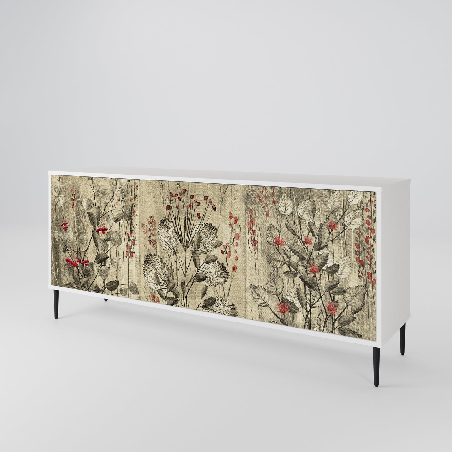HERBAL GRACE 3-Door Sideboard in White Finish